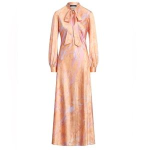 Polo Ralph Lauren Peach Tie Dye 100% Silk Long Sleeve Flowy Maxi Dress Size 2 XS
